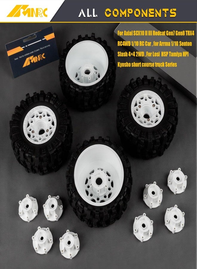 NMNRC Plastic RC Short Course Truck Wheels and Rubber Tires & 12MM 14MM 17MM Hex Kit for 1/10 Arrma Senton Slash 4×4 2WD for Axial Losi Series Upgrade Part White - Image 2